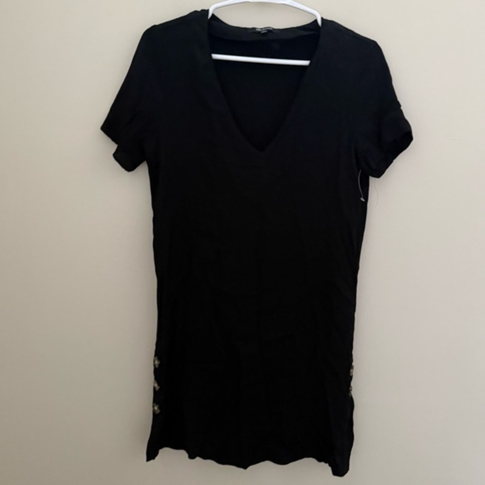 Madewell Black Side-Button V neck Short Sleeve Easy Mini Sun Dress Sundress - Picture 2 of 9